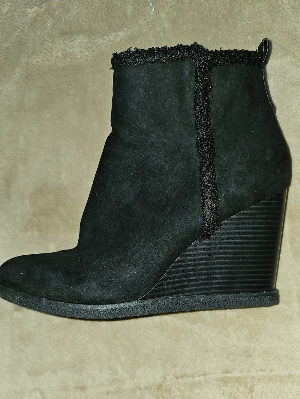 New Women's Black Suede Wedge Ankle Boot